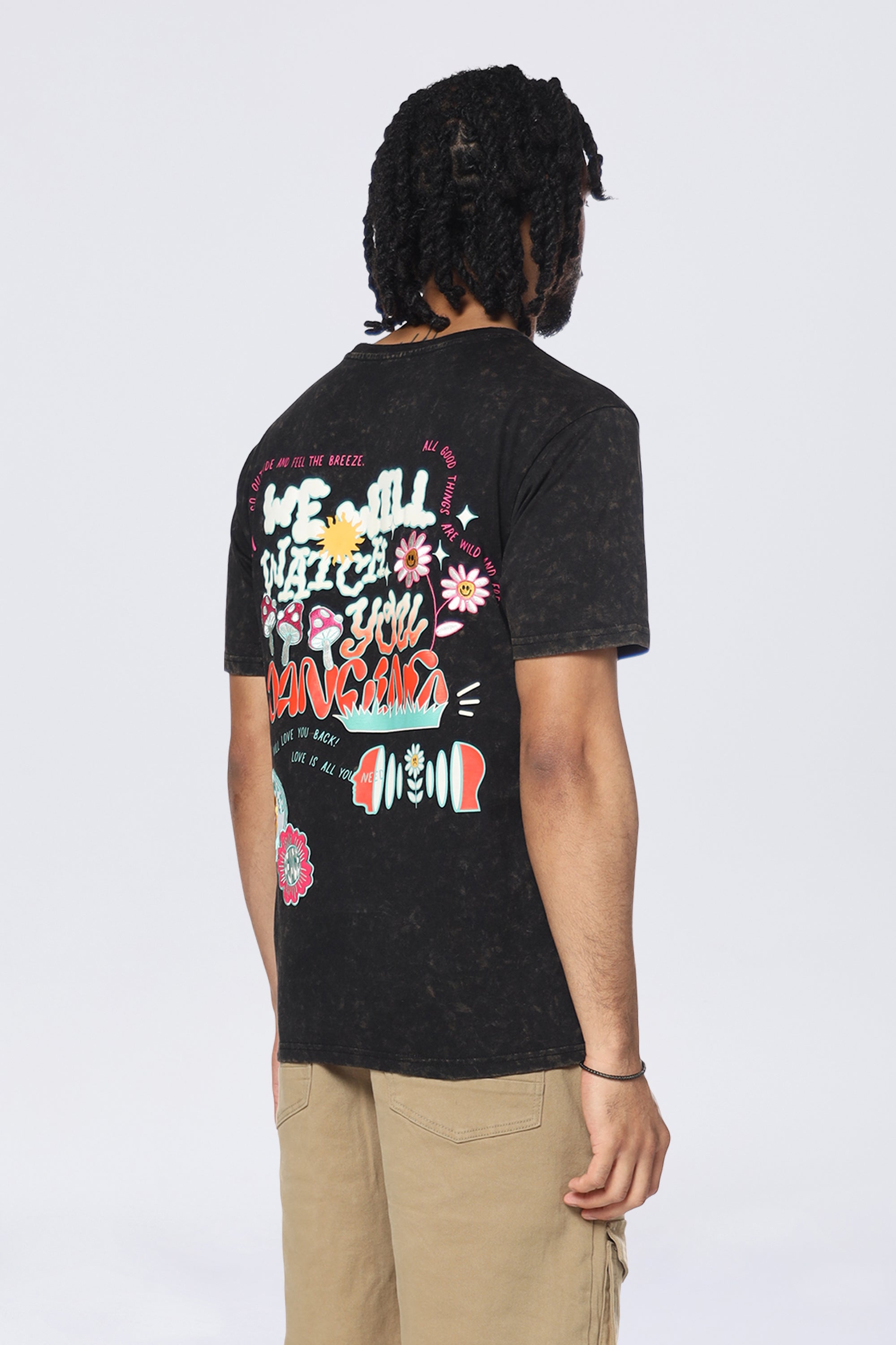 Mineral Wash Doodle Graphic SS T-Shirt - Black