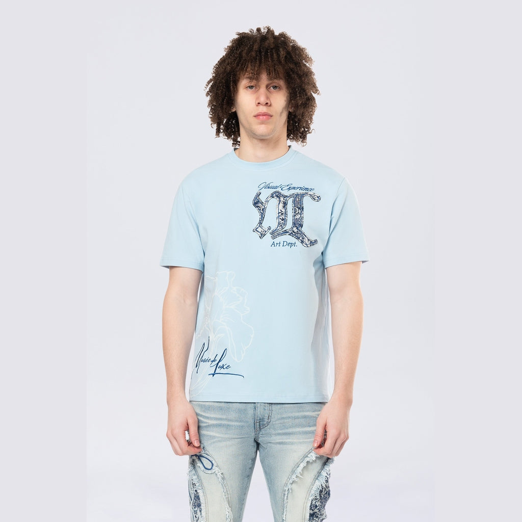 Smoke Rise Tapestry Patch SS Tee - Cerulean