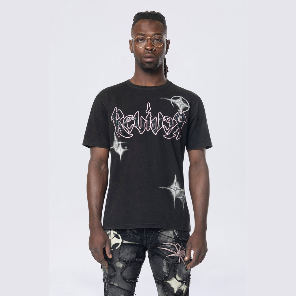 Smoke Rise Stitched Embroidered SS Tee - Black