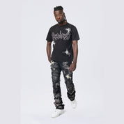 Smoke Rise Stitched Embroidered SS Tee - Black