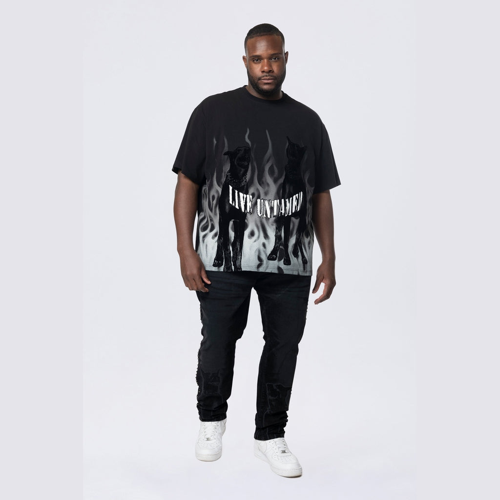 Smoke Rise Big and Tall Big and Tall - Flocked Print SS Tee - Black