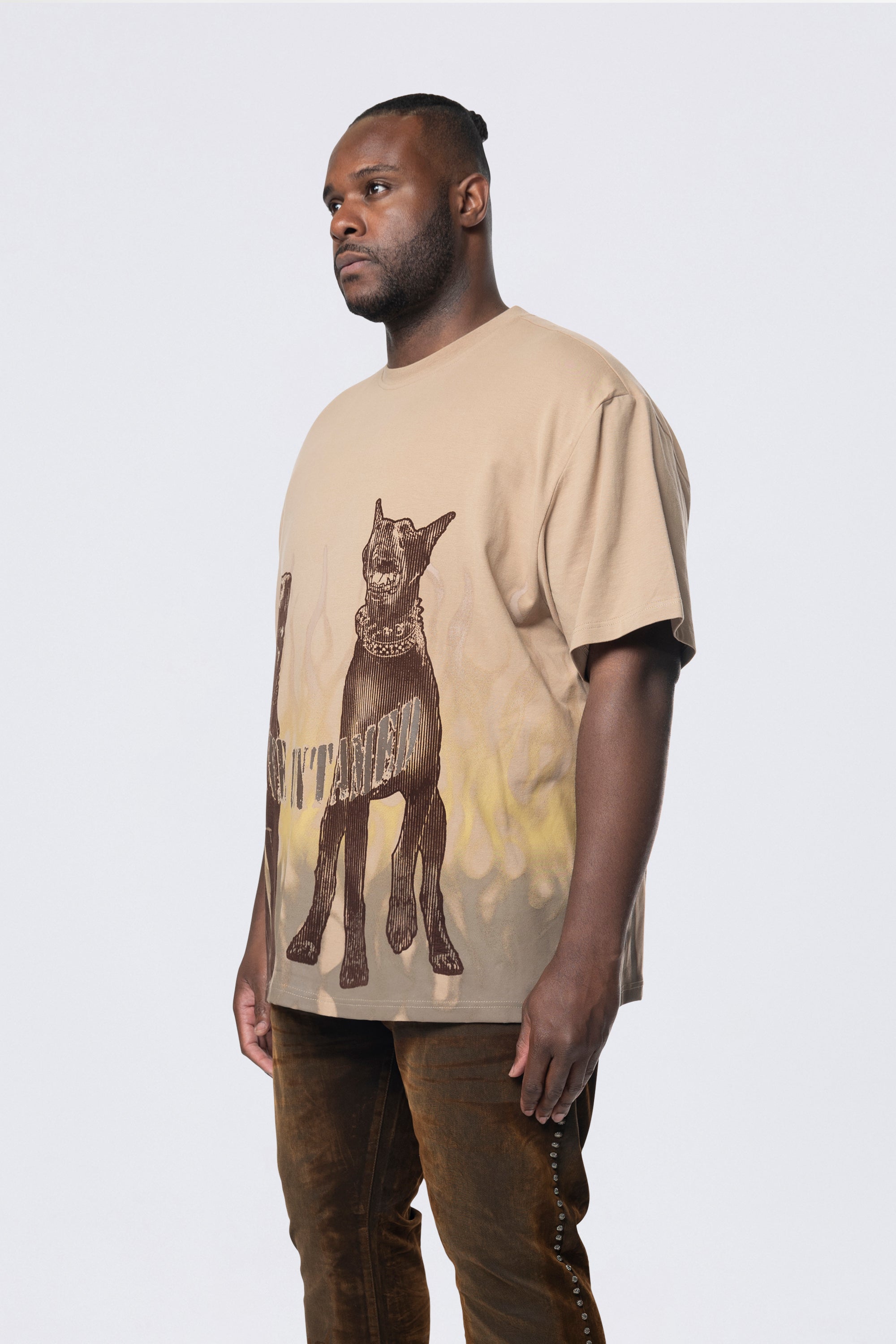 Big and Tall - Flocked Print SS Tee - Sandstone