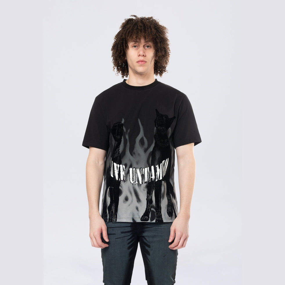 Smoke Rise Flocked Print SS Tee - Black