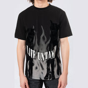 Smoke Rise Flocked Print SS Tee - Black