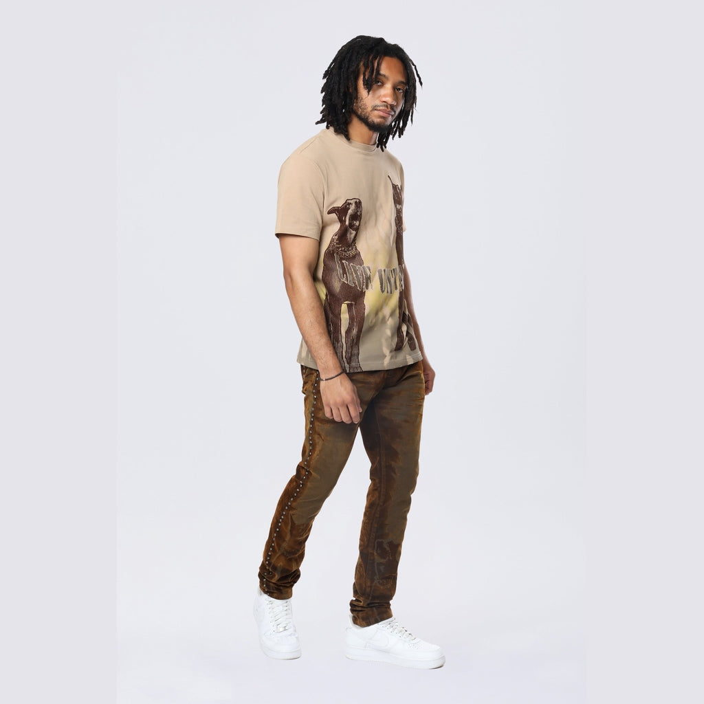 Smoke Rise Flocked Print SS Tee - Sandstone