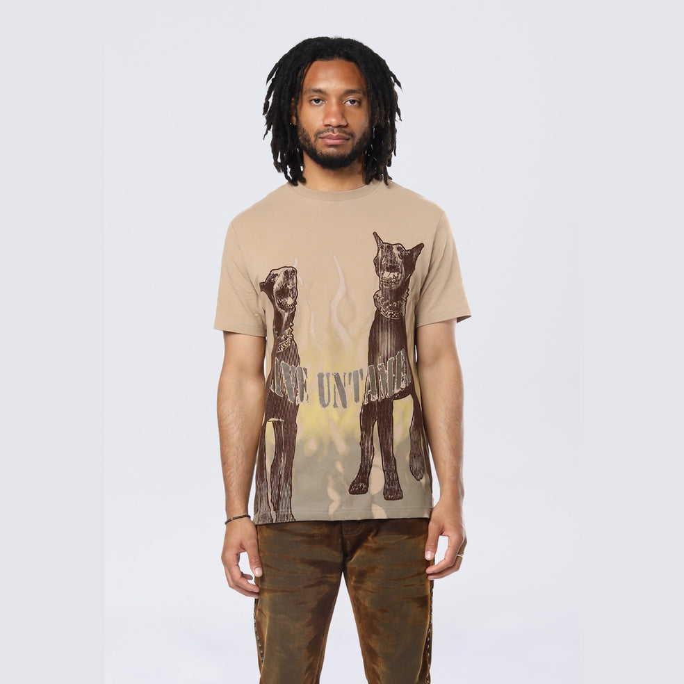 Smoke Rise Flocked Print SS Tee - Sandstone