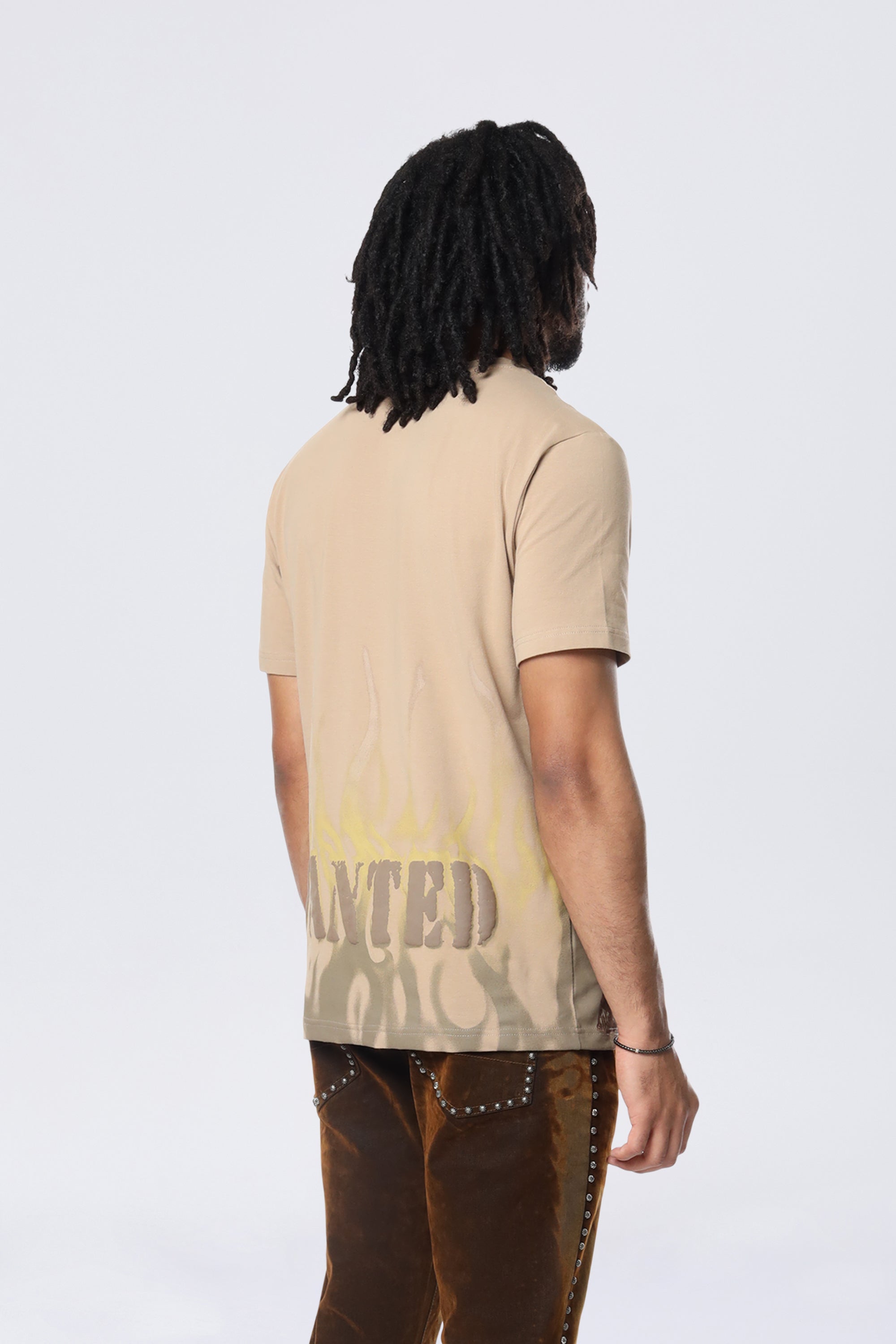 Flocked Print SS Tee - Sandstone