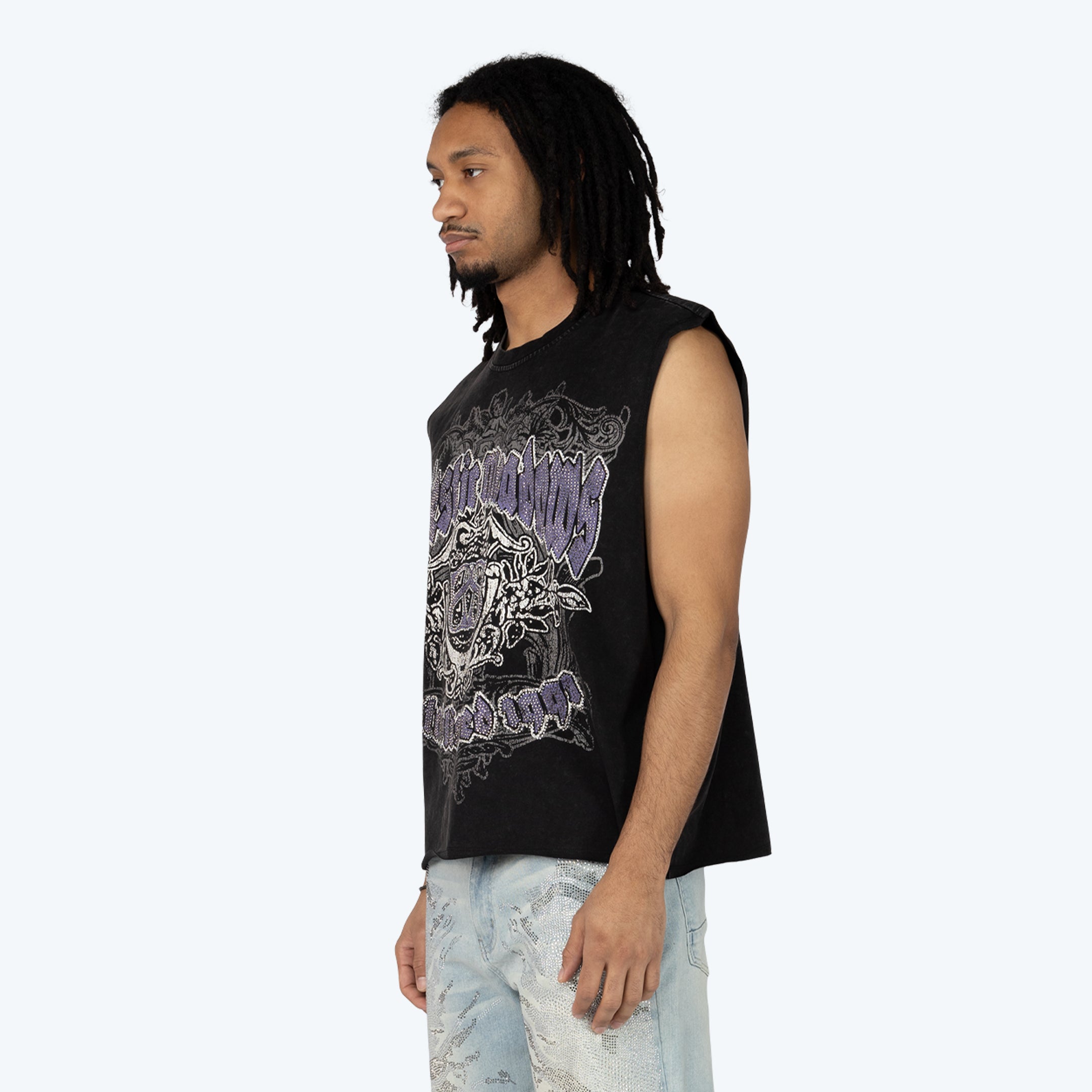 Oversized Cropped Maximalist Muscle T-Shirt - Graphite