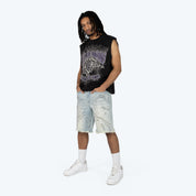 12" Rhinestone Maximalist Jean Shorts - Lucent Blue