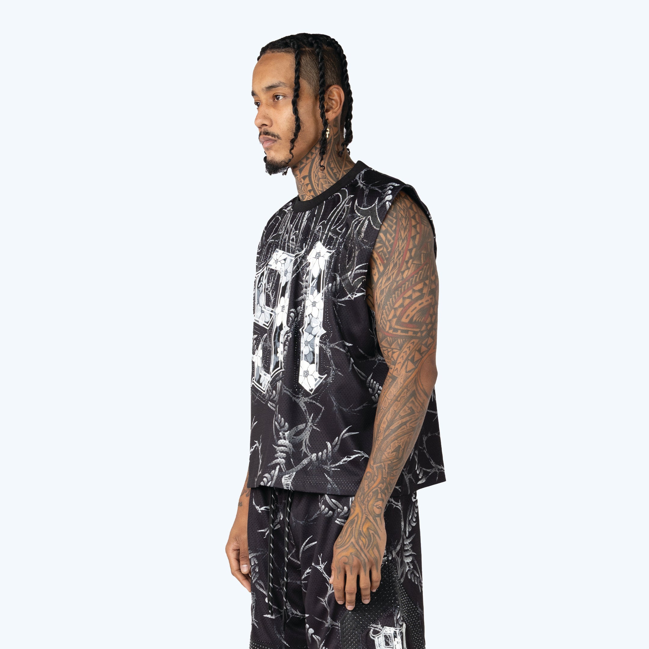 Cropped Dystopia Printed French Terry Sleeveless Muscle Tee