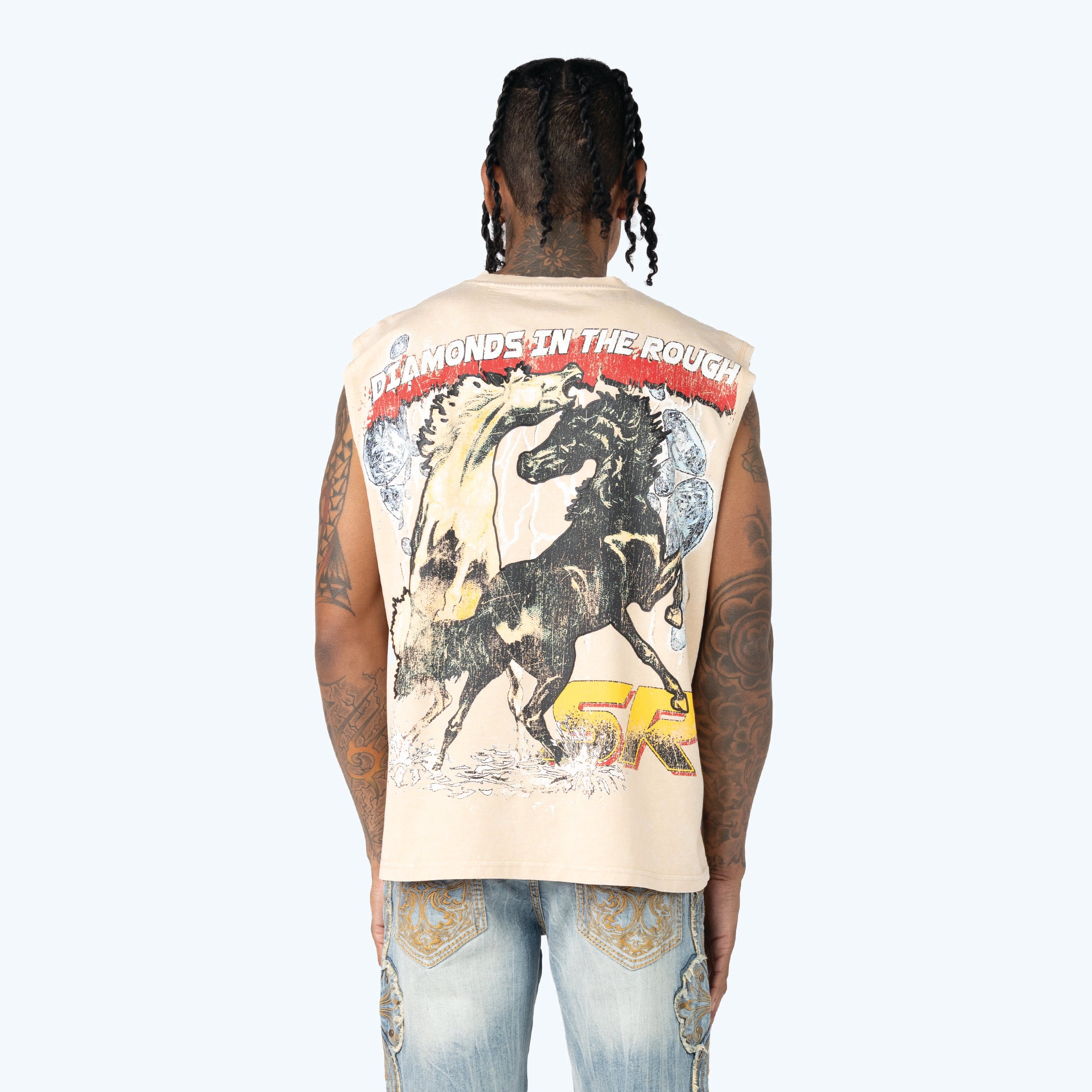 Dropped Shoulder Dystopia Rhinestone Killer Life Muscle T-Shirt