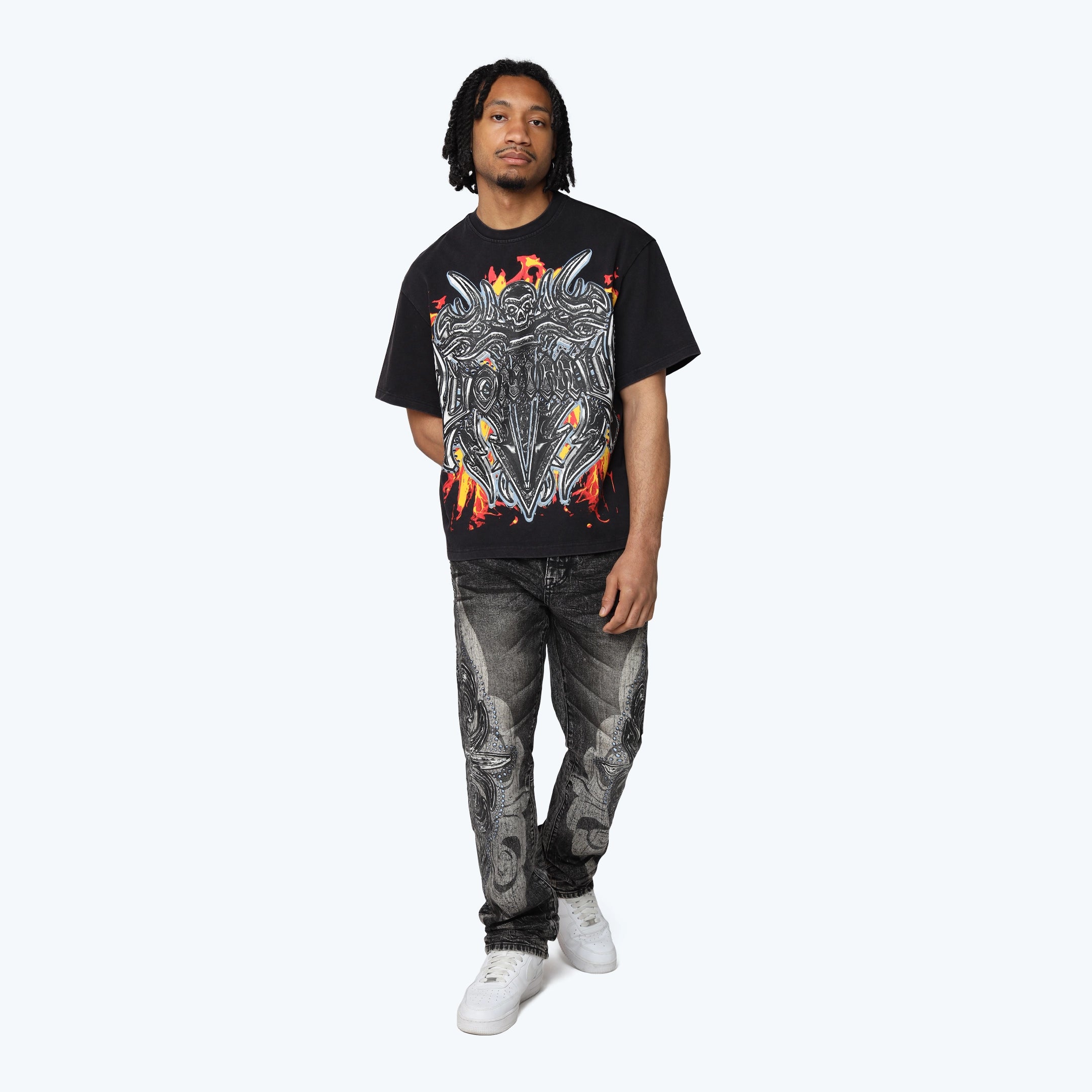 Wide Cropped Luminous T-Shirt - Black