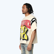 Wide Cropped Victory Flocking T-Shirt - Wood Ash