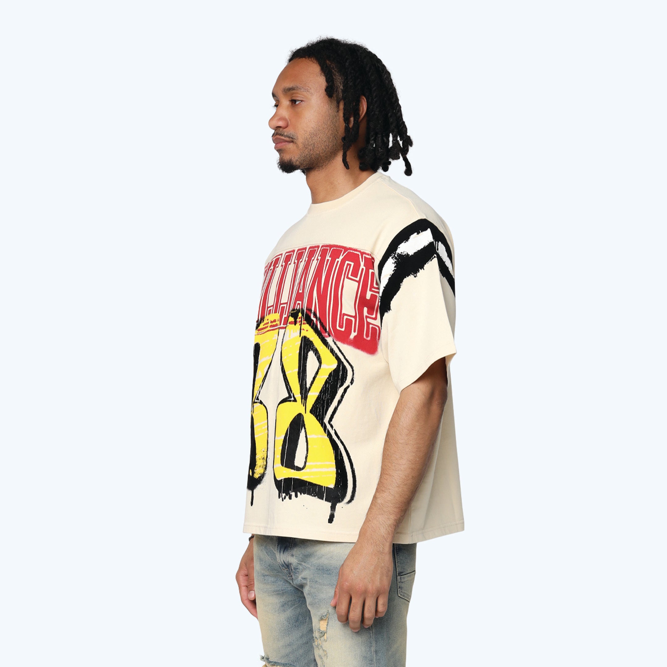 Wide Cropped Victory Flocking T-Shirt - Wood Ash