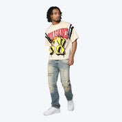 Wide Cropped Victory Flocking T-Shirt - Wood Ash
