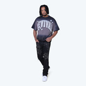 Wide Cropped Revival Rhinestone T-Shirt - Black