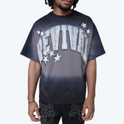 Wide Cropped Revival Rhinestone T-Shirt - Black