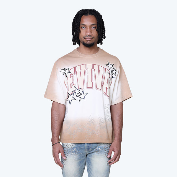 Wide Cropped Revival Rhinestone T-Shirt - Dune
