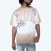 Wide Cropped Revival Rhinestone T-Shirt - Dune