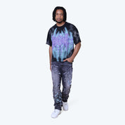 Wide Cropped Ascended Studded T-Shirt - Black