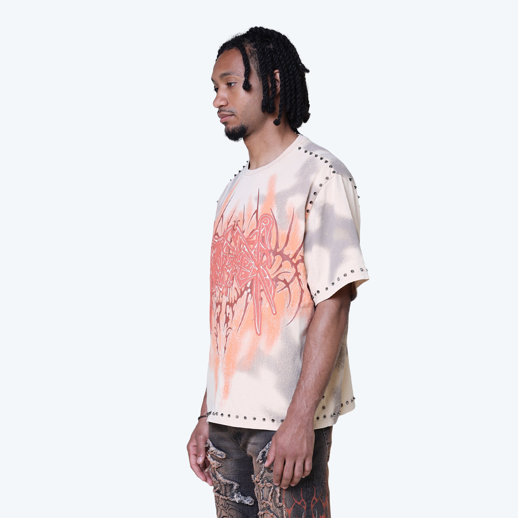 Wide Cropped Ascended Studded T-Shirt - Smoke Grey