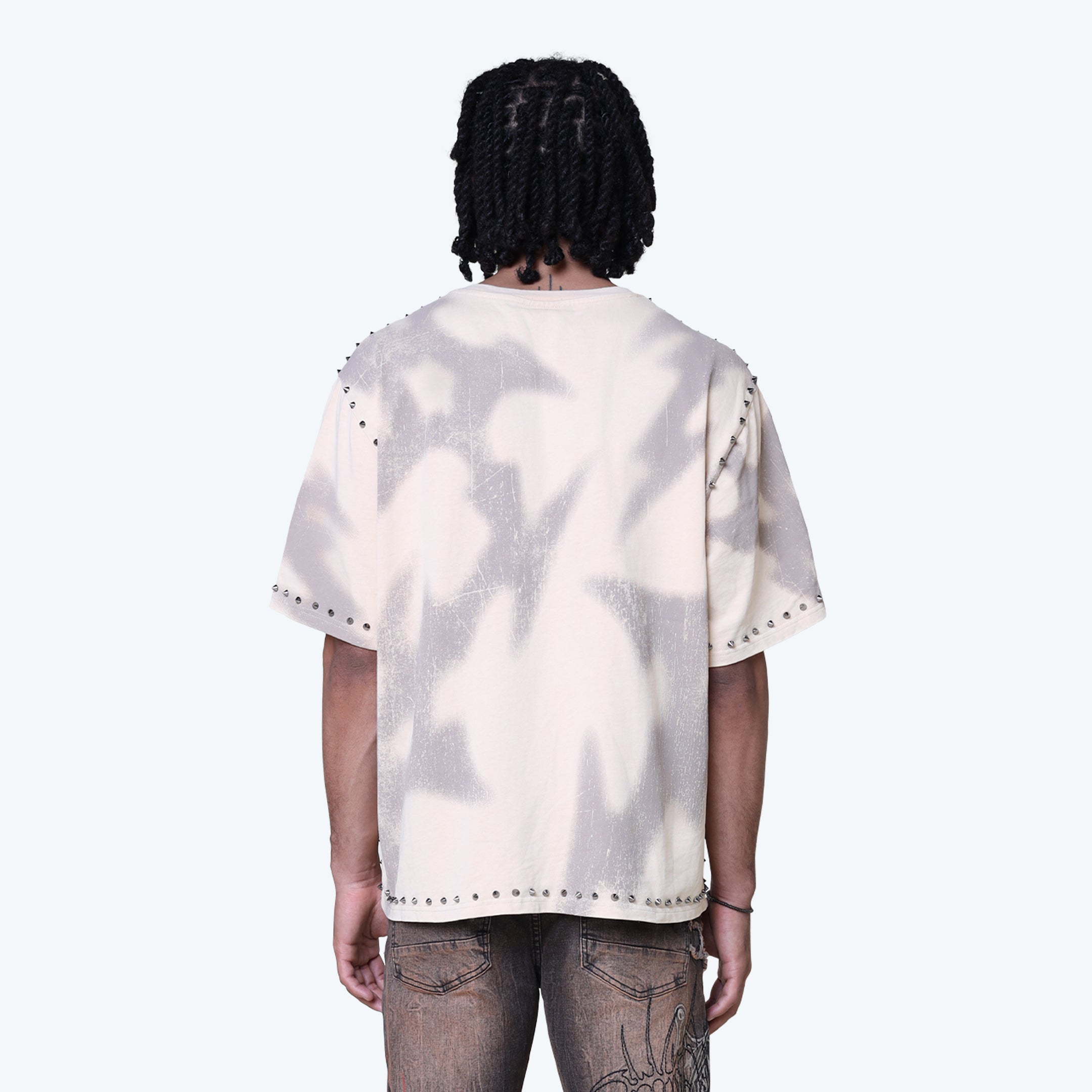 Wide Cropped Ascended Studded T-Shirt - Smoke Grey