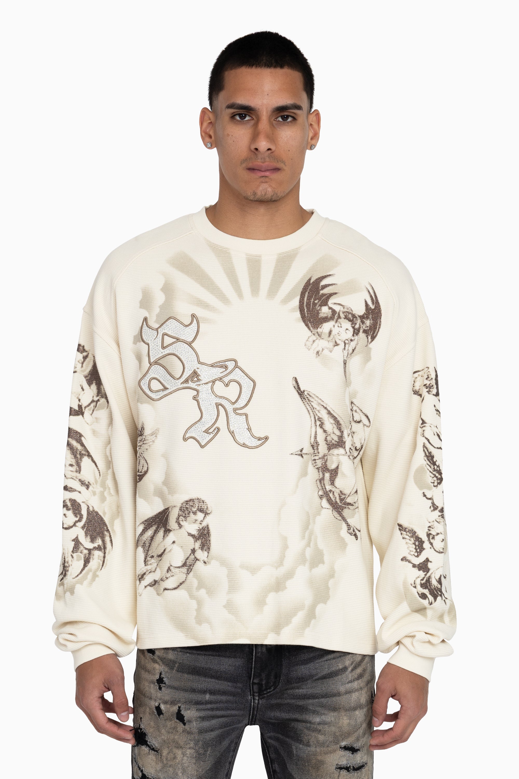 Trouble In Peace Thermal LS Tee - Ecru