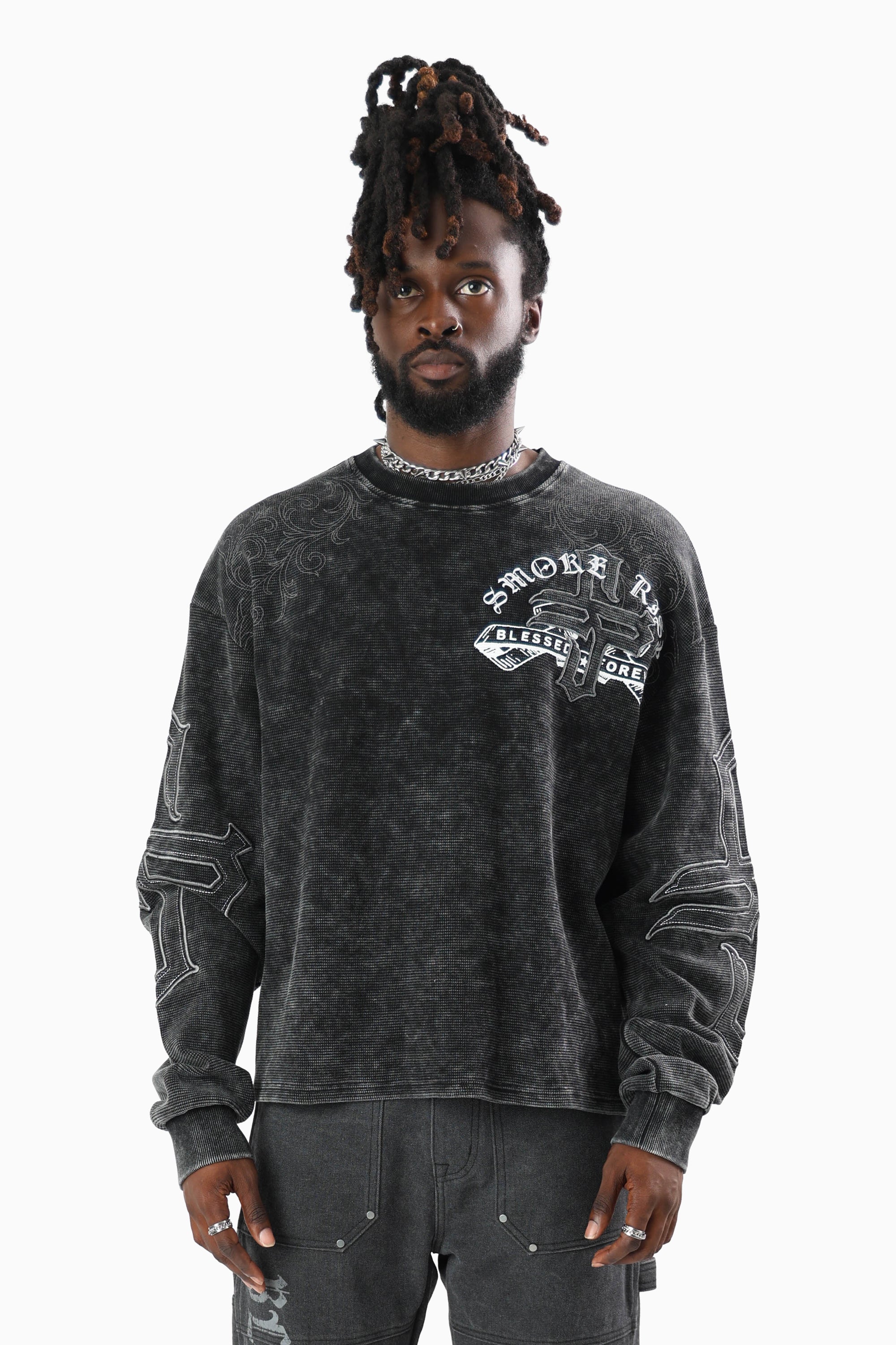 Blessed With Faith Waffle LS T-Shirt - Black