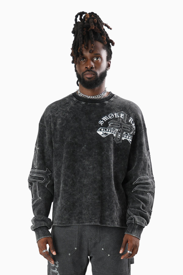 Blessed With Faith Waffle LS T-Shirt - Black