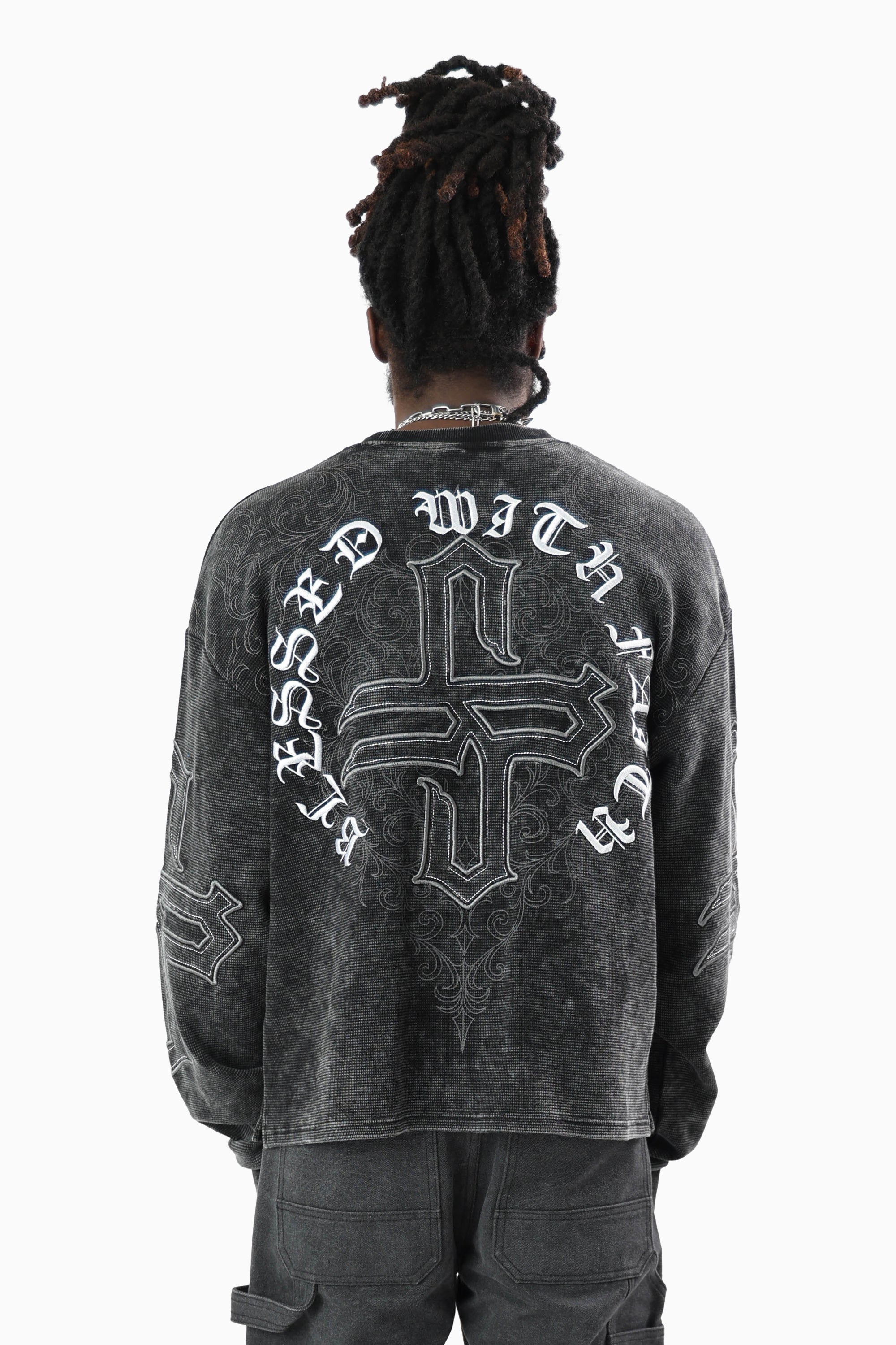 Blessed With Faith Waffle LS T-Shirt - Black