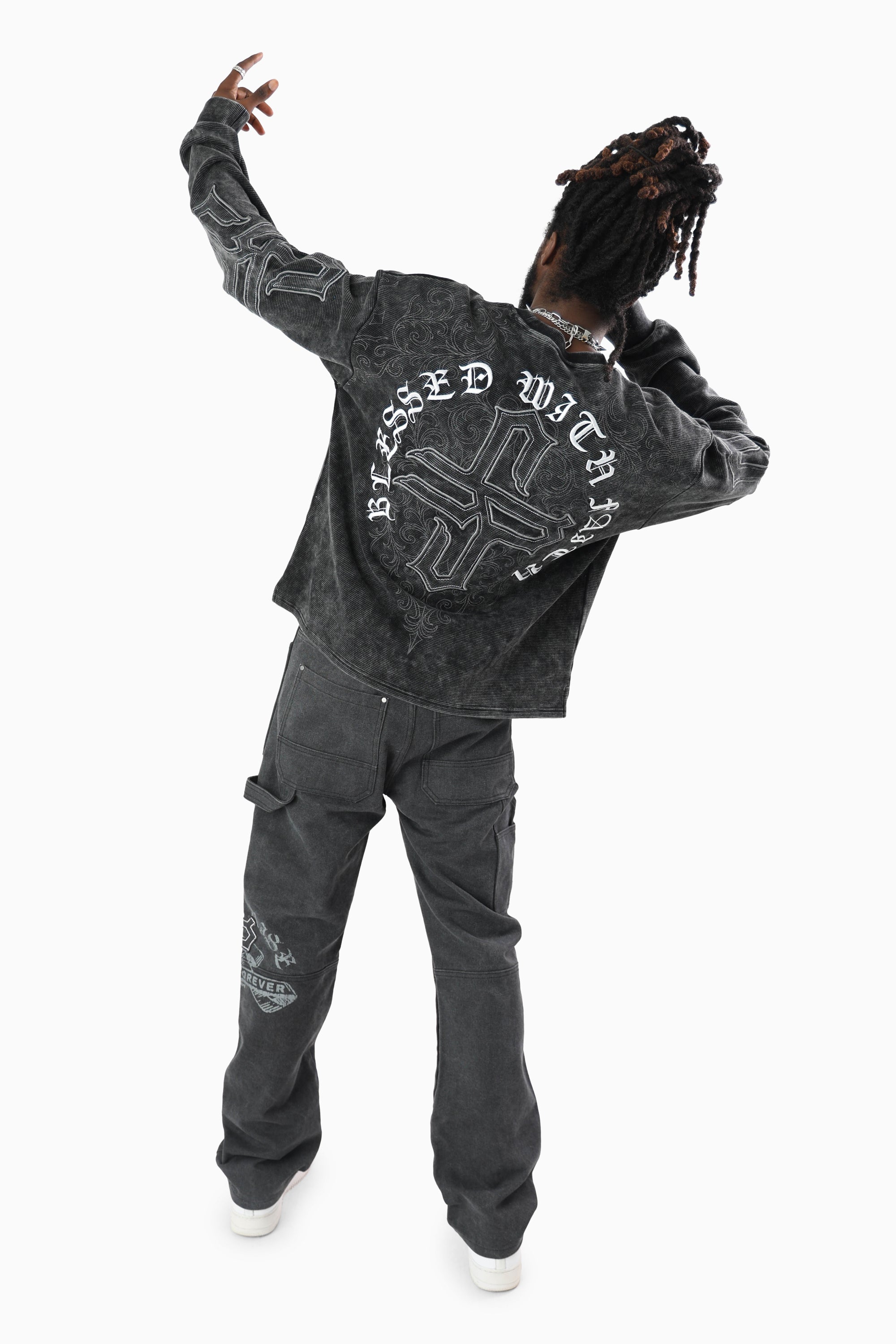 Blessed With Faith Waffle LS T-Shirt - Black