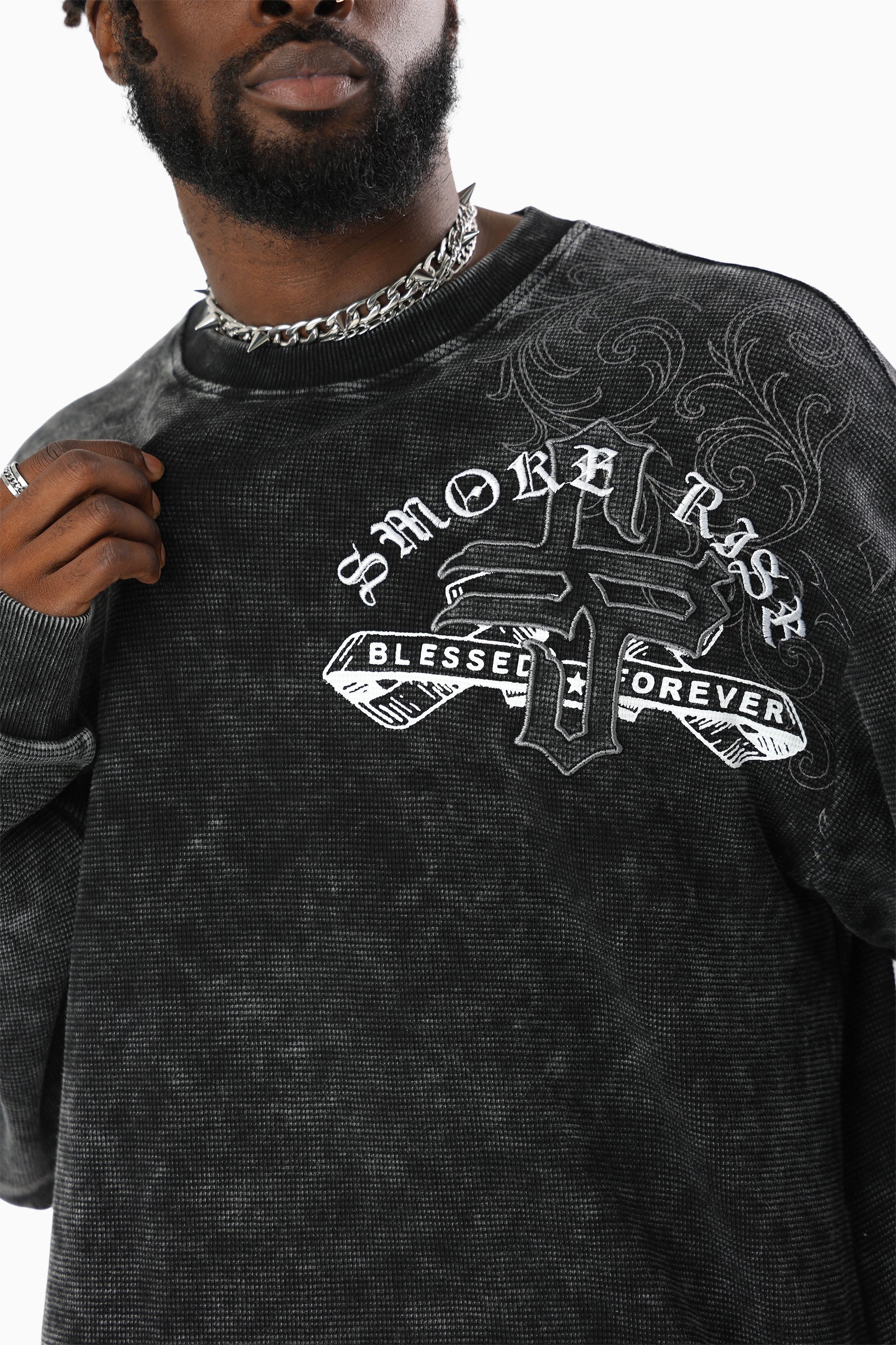 Blessed With Faith Waffle LS T-Shirt - Black