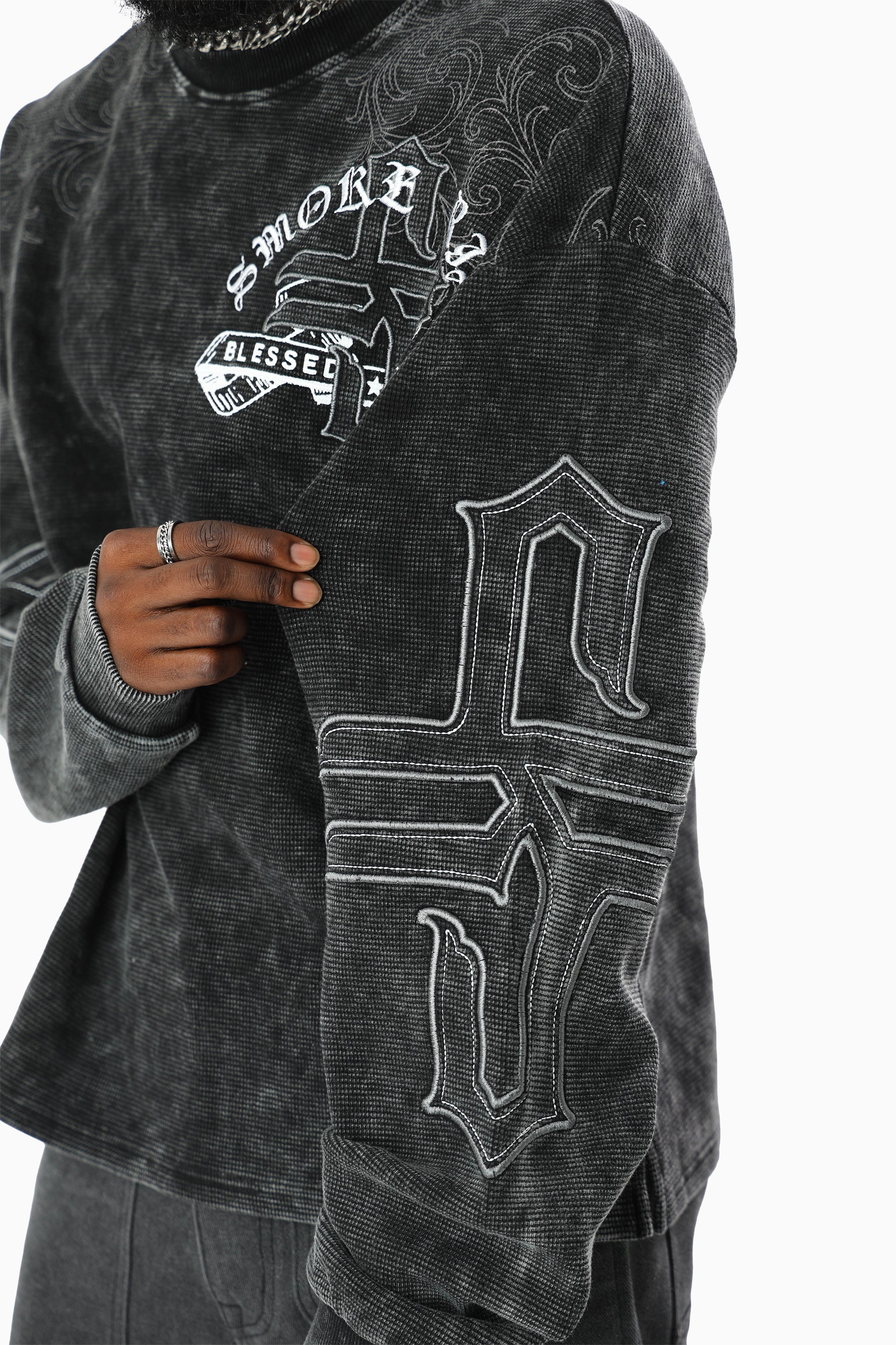 Blessed With Faith Waffle LS T-Shirt - Black