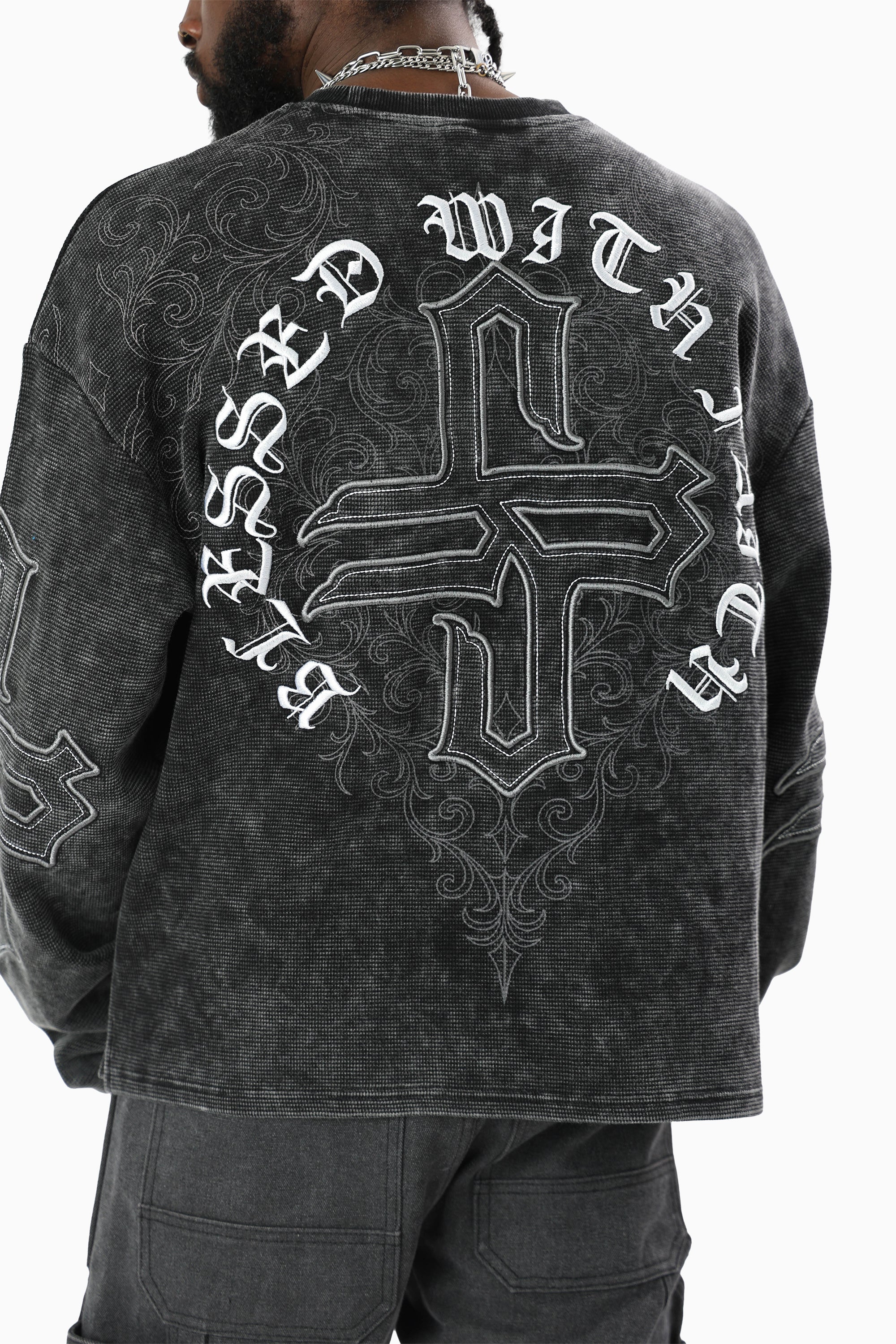 Blessed With Faith Waffle LS T-Shirt - Black