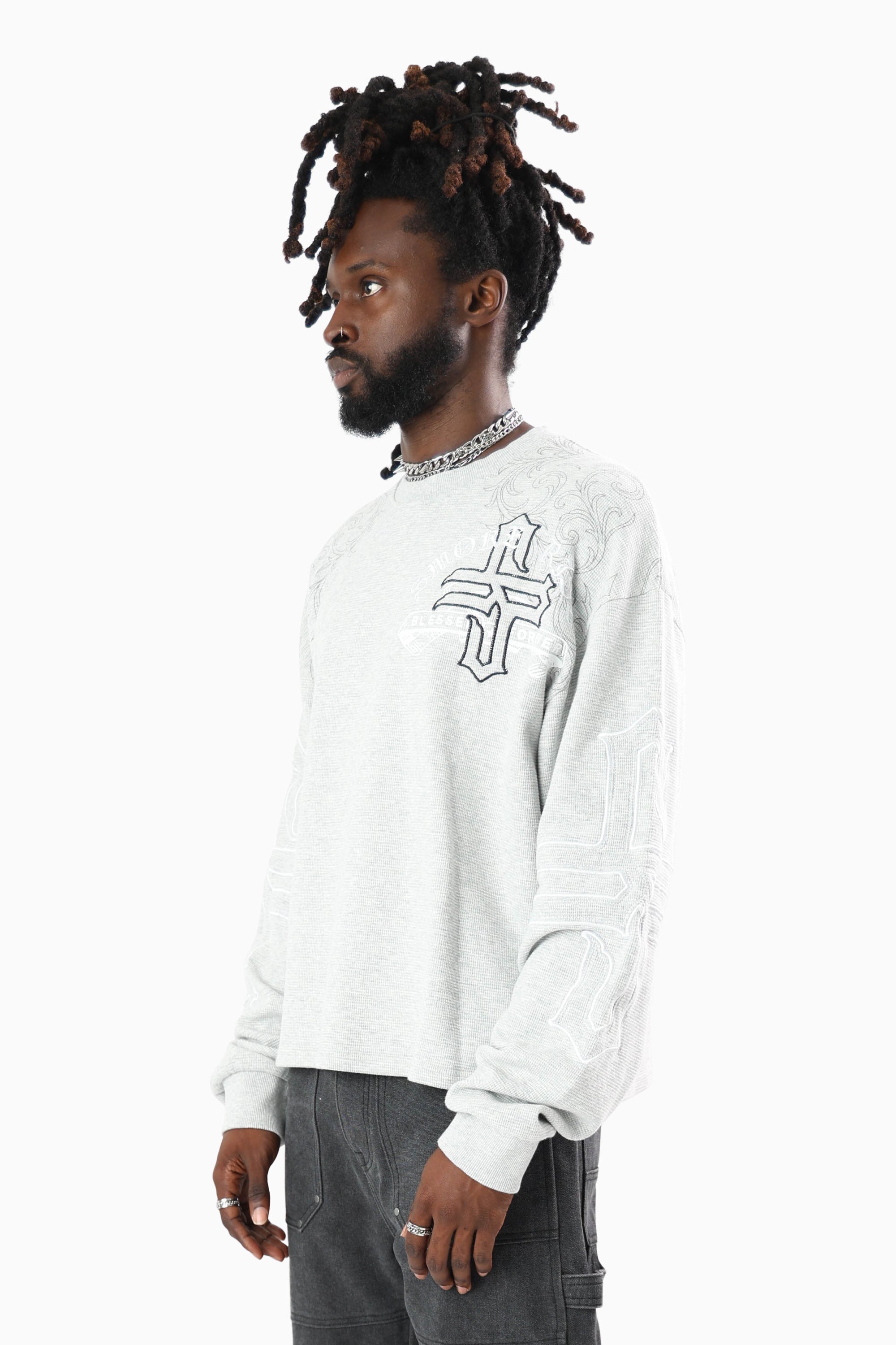 Blessed With Faith Waffle LS T-Shirt - London Grey