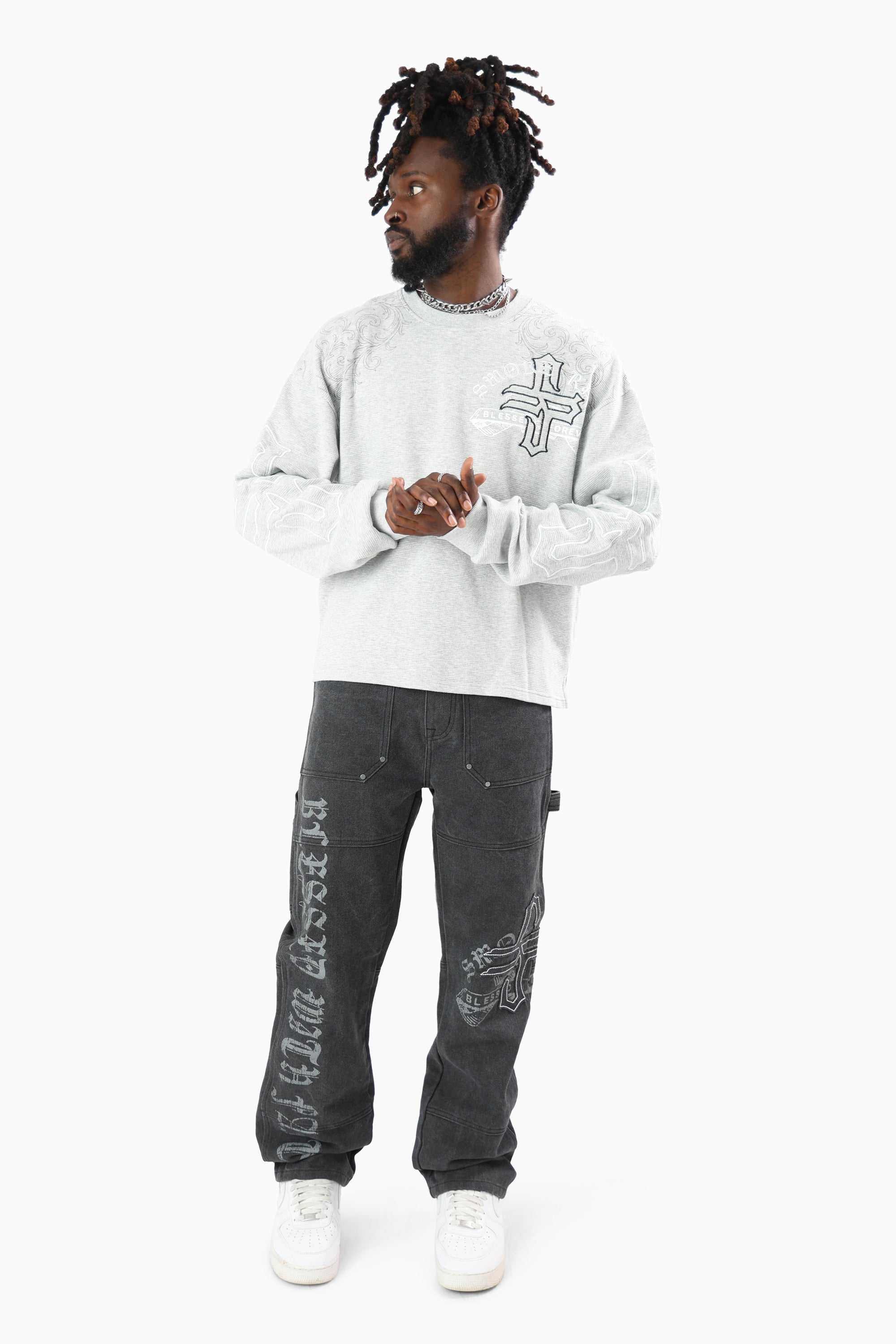 Blessed With Faith Waffle LS T-Shirt - London Grey