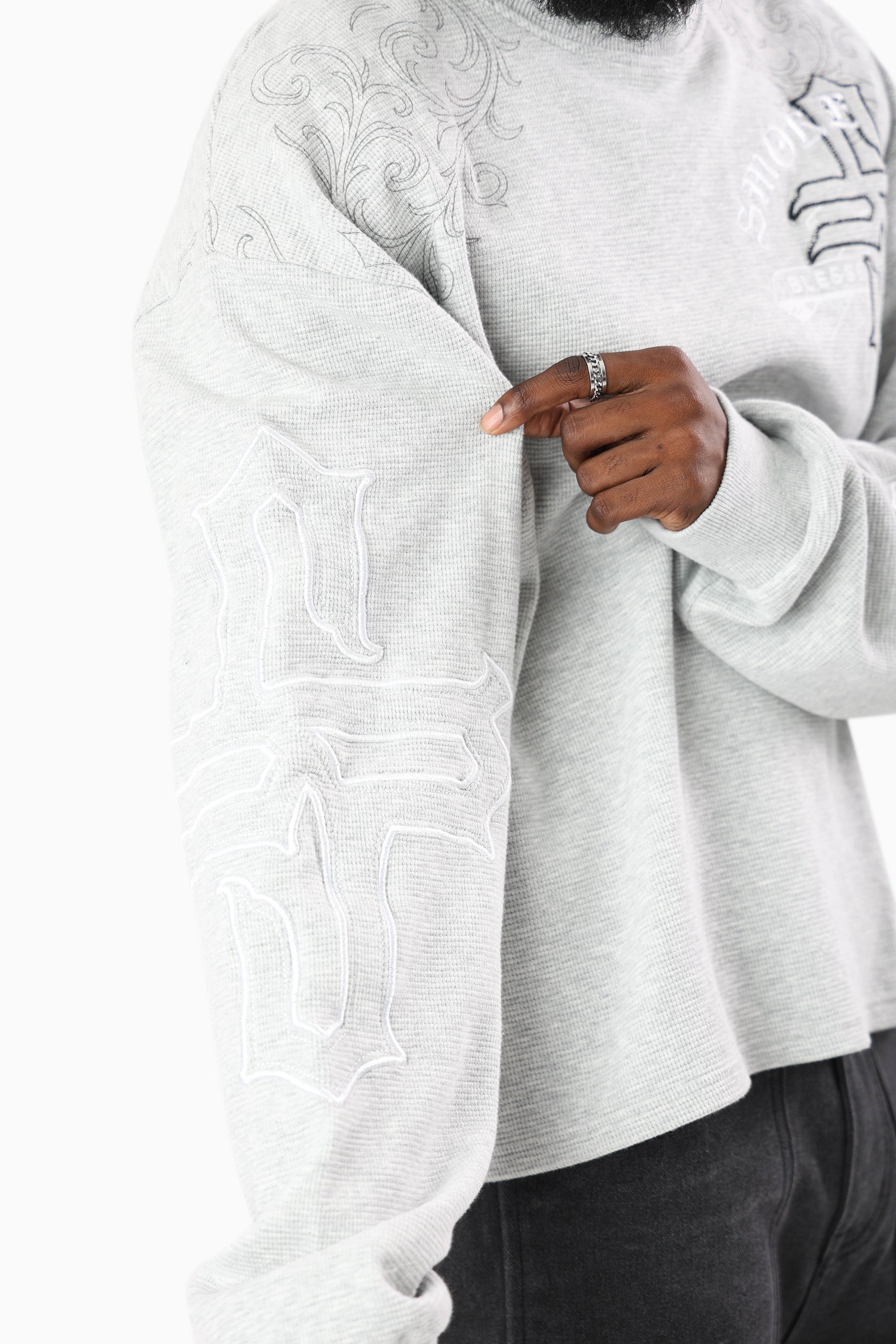 Blessed With Faith Waffle LS T-Shirt - London Grey