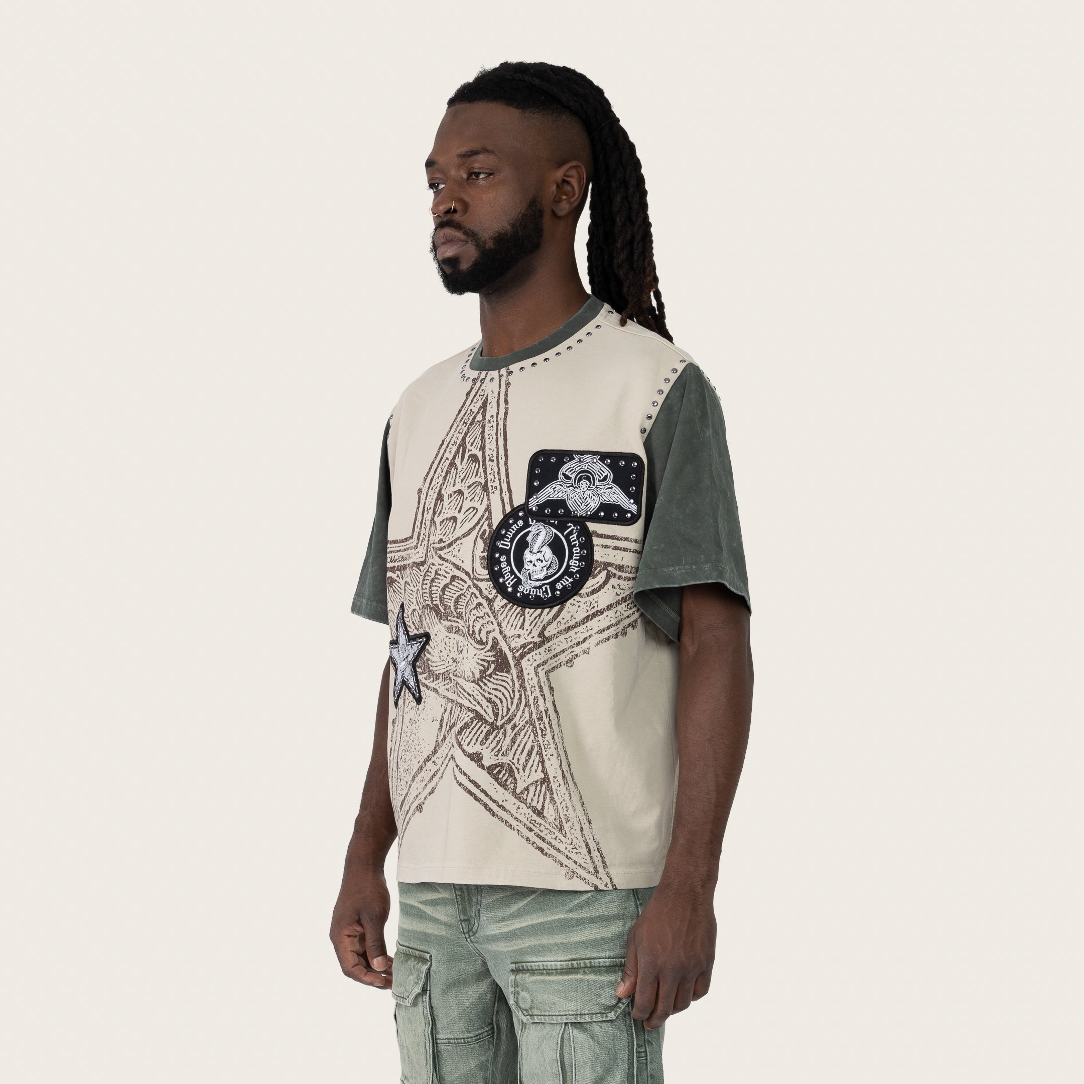 Wide Cropped Chaos Abyss T-Shirt - Feather – Smoke Rise NY