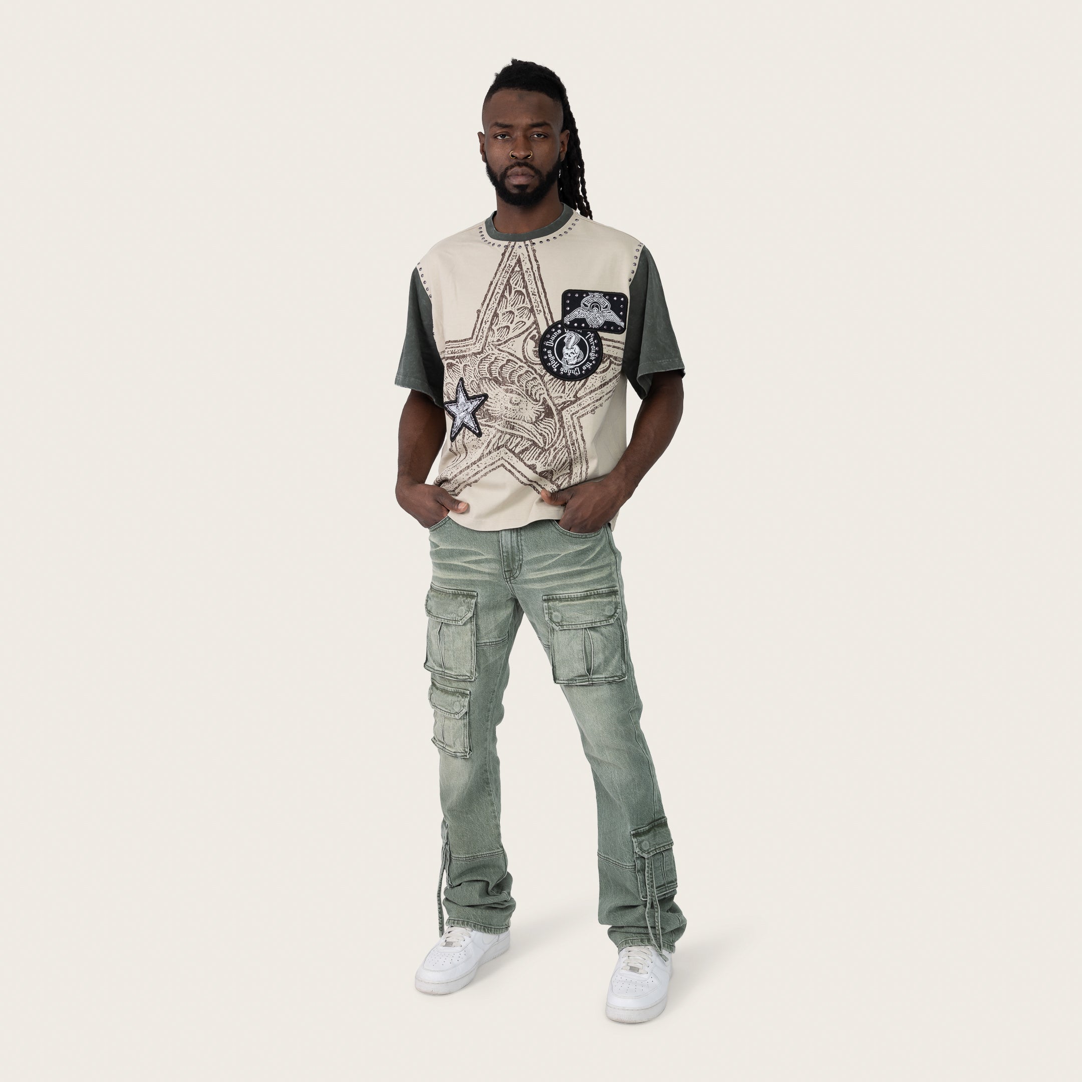 Wide Cropped Chaos Abyss T-Shirt - Feather