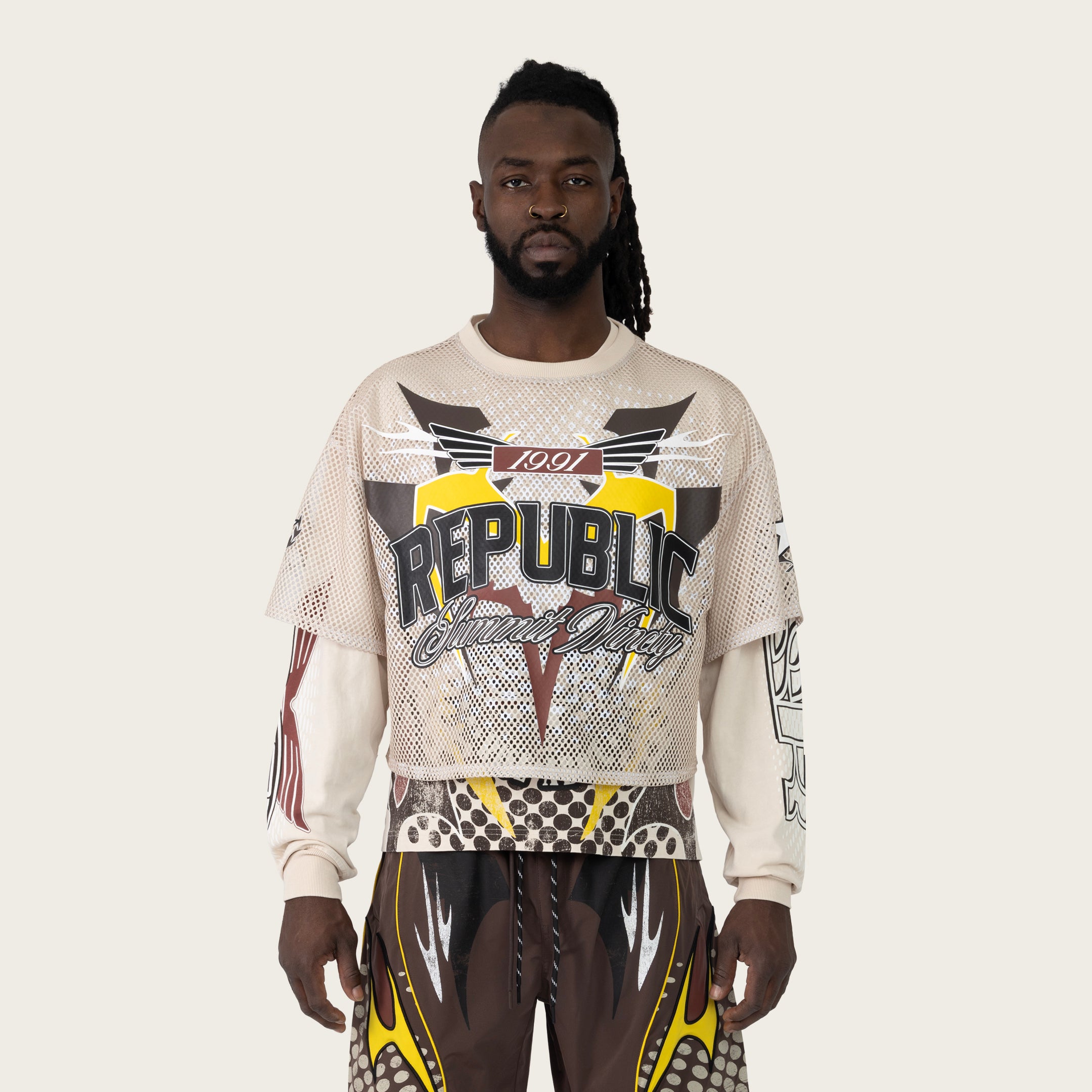 Wide Cropped Republic 2-Fer LS Tee - Castle