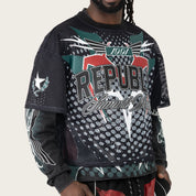 Wide Cropped Republic 2-Fer LS Tee - June Bug