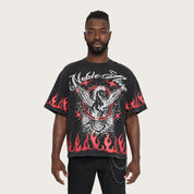 Wide Cropped Noble Steed T-Shirt - Black