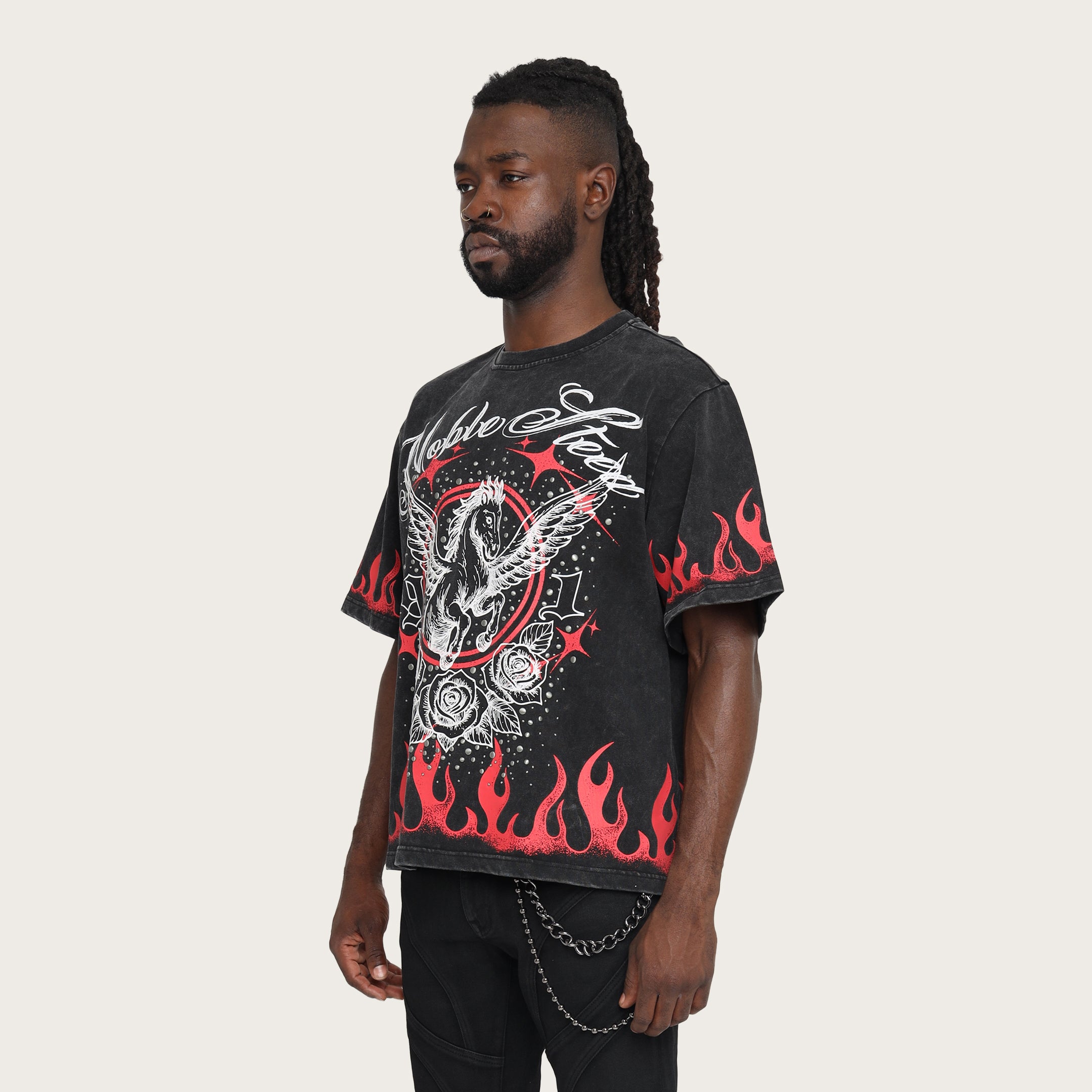 Wide Cropped Noble Steed T-Shirt - Black
