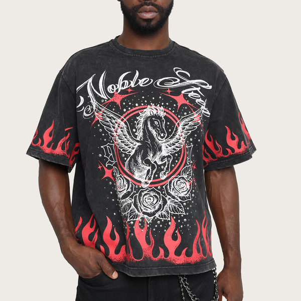 Wide Cropped Noble Steed T-Shirt - Black