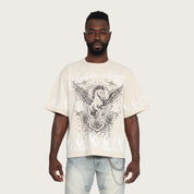 Wide Cropped Noble Steed T-Shirt - Ecru