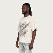 Wide Cropped Noble Steed T-Shirt - Ecru