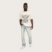 Wide Cropped Noble Steed T-Shirt - Ecru
