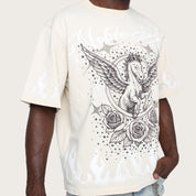 Wide Cropped Noble Steed T-Shirt - Ecru