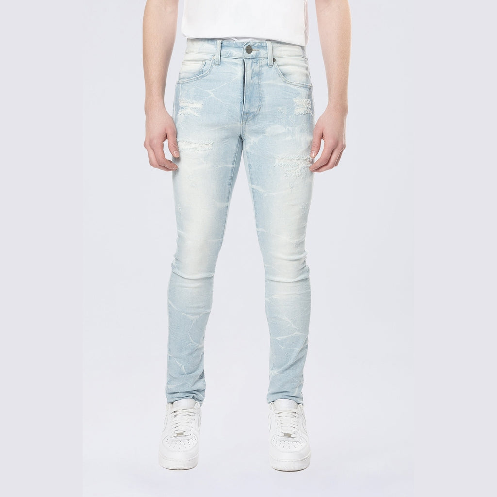 Smoke Rise Super Skinny Gun Shot Effect & Lightning Washed Jean - Speckle Blue