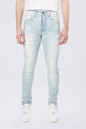 Super Skinny Gun Shot Effect & Lightning Washed Jean - Speckle Blue